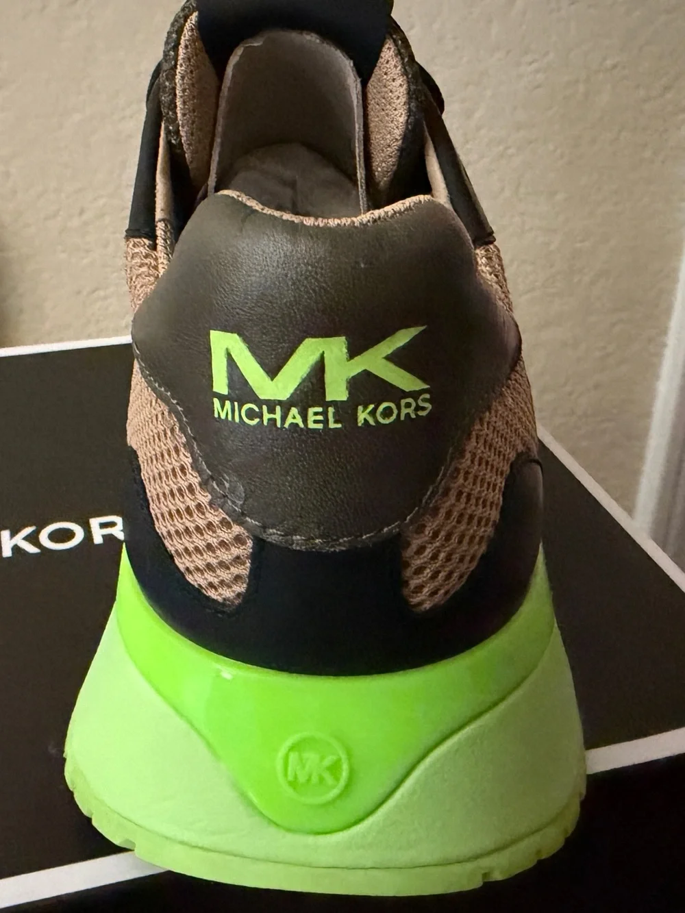 Michael Kors Men's Olive and Neon Green Lace-Up Sneakers